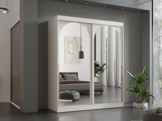 Compleo Schwebetürenschrank Kleiderschrank LUCY, Breite: 180 cm, Kaschmir/Schwarz/weiß Schrank mi Spiegel