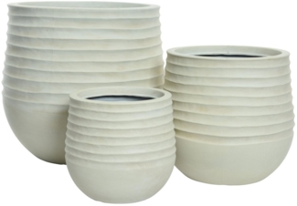 Decoris season decorations Blumentopf, Blumentopf Outdoor mit Rillen 28-49cm Kunststoff Creme Weiß 3er Set