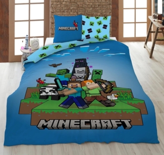 AY!Max Kinderbettwäsche Minecraft Wende Bettwäsche Set 2 tlg. 135 x 200 cm 80 x 80cm