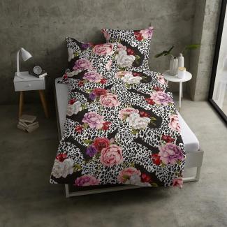 Casatex Satin Bettwäsche Neldy schwarz-rose|155x220 cm + 80x80 cm