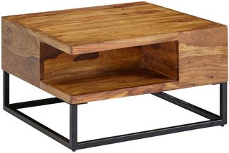 Couchtisch 60 x 60 x 34,5 cm Sheesham Massivholz / Metall Sofatisch Eckig, Wohnzimmertisch mit Stauraum, Kaffeetisch Massiv, Kleiner Tisch Beistelltisch Wohnzimmer Modern Quadratisch
