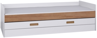 Marmex Möbel Grant 10 Doppelbett mit Schublade, 2 Schlafplätze, ohne Matratze, laminierte Spanplatte, weiß+riviera Eiche, 94 x 204 x 60 cm