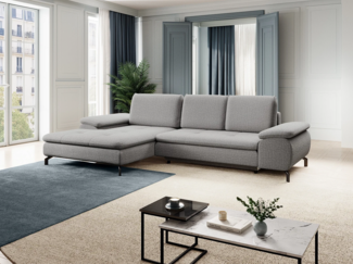 Vente-unique - Ecksofa mit Schlaffunktion - Ecke links - Strukturstoff - Grau - ARCHIBALD