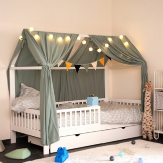 HOME DELUXE Kinderbett STERNENLAND mit Schubladen – 90 x 200 cm (aus massivem Kiefernholz), inkl. Schubladen, Lattenrost & Rausfallschutz