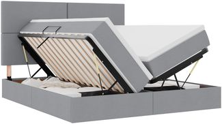 vidaXL Bett mit LED-Lichtleisten Hellgrau 200 x 200 cm Stoff 3372827