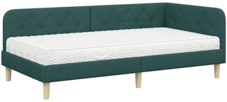 vidaXL Eckbettgestell mit Matratze Dunkelgrün 90 x 190 cm Stoff 3394113