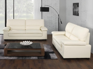 Vente-unique - Couchgarnitur 3+2 - Büffelleder - Elfenbeinfarben - MIMAS II