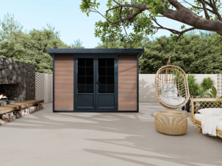 Vente-unique - Gartenhaus - Holzverbund Stärke 28 mm - Holzfarben dunkel - 10,43 m² - HAZELTON