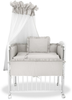 Baby-Delux Beistellbett Babybett Royal Grau Rüsche, Stillbett 90x40 weiß höhenverstellbar, Matratze inkl. komplett Set