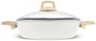 Karaca Kochtopf Karaca Swiss Crystal Induktions Flacher Kochtopf, 26 cm, Creamy