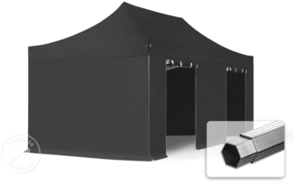 3x6 m Faltpavillon, PROFESSIONAL Alu 40mm, feuersicher, Seitenteile ohne Fenster, schwarz