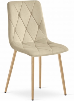 Valora TYRA Stuhl, hellbeiger Samt, holzfarbene Beine