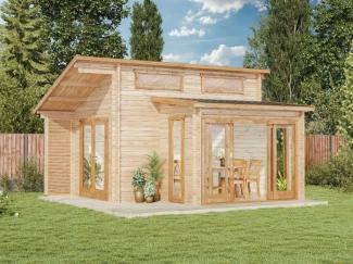 Alpholz Gartenhaus Lausitz-40 ISO mit Schiebetür Gartenhaus aus Holz Holzhaus mit 40 mm Wandstärke Blockbohlenhaus mit Montagematerial