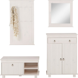 Home affaire Garderoben-Set Indra, (Set, 4-St), 4-tlg. Set: Schuhbank, Paneel, Spiegel, Kommode, Kiefer massiv
