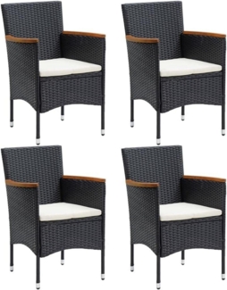 vidaXL 4X Gartenstuhl Akazienholz Rattan Schwarz Ergonomisch