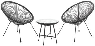 SVITA Bali Balkon-Möbel 3-TLG. Polyrattan Lounge-Set Balkon-Set Schwarz