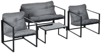 Outsunny Sitzgruppe Gartenmöbel-Set, 1 Glastisch, 2 Sessel, 1 Sofa, wetterbeständig, (Dining Set, 4-tlg, Gartenmöbel-Set), mit Auflagen