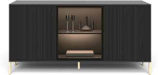 AX LIVING schwarze Sideboard Benvie 154 cm – Glas & Lamellenfront