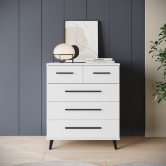 INOSIGN Sideboard Lagos, Kommode, 5 Schubladen, schwarze Griffe & Füße (Wäscheschrank Bestseller in Top Qualität), modernes Design, B/T/H je 70/39,5/82,5 cm, pflegeleichte Oberfläche