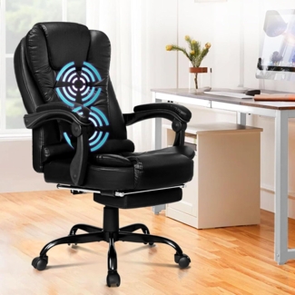 Ergonomischer Bürostuhl Massage 180 kg Schwarz Leder - ALFORDSON