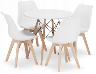Valora KOVA Rundtisch Ø80 Weiß + 4 RIKX Stühle Weiß