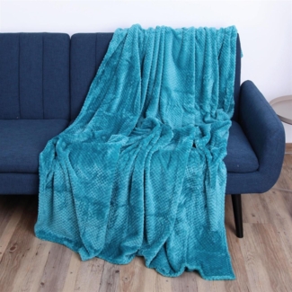 Kuscheldecke Flanell Decke 150x200cm ( Petrol ) Flauschige Struktur Wohndecke für Sofa, Couch und Bett, Tagesdecke OEKO-TEX - Sofaüberwurf
