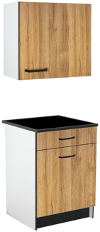 Vente-unique - Küchenschränke - 1 Unterschrank & 1 Oberschrank - 2 Türen & 1 Schublade - Holzfarben & Schwarz - TRATTORIA