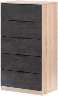 Dmora Armenia-Kommode, Kommode mit 5 Schubladen, Kommode für das Schlafzimmer, moderne Kommode, 60x40h110 cm, Eiche und Anthrazit