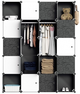 Clanmacy Kleiderschrank DIY Kombischrank Tragbarer Regalsystem für Schlafzimmer (DIY-Regalsystem, Staubschutz, 12/16/20/24 Fächer verfügbar) Mit Türen, Stapelbar, Einfache Montage