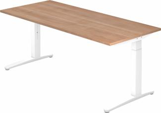 bümö® Design Schreibtisch XB-Serie höhenverstellbar, Tischplatte 180 x 80 cm in Nussbaum, Gestell in weiß