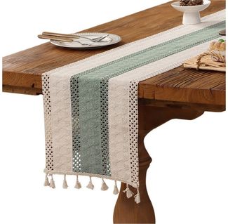 Refttenw Tischläufer Tischläufer mit Quastenbesatz,Boho-Makramee-Tischläufer,Tischdeko