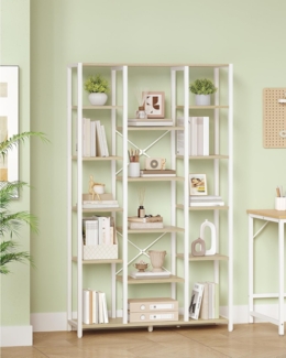 Bücherregal, Standregal mit 6 Ebenen 15 Ablagen, Verstellbare offene Ablagen, für Wohnzimmer, Büro, Schlafzimmer, 30 x 70 x 170cm, Weißeiche und Weiß