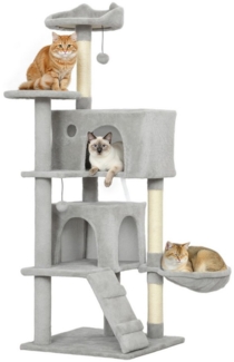 PawHut Kratzbaum mit Hängematte, Spielbällen, Geeignet für 1-3 Katzen bis 5 kg, Hellgrau