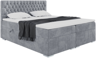 MEBLINI Boxspringbett DALIA 120x220 cm mit Bettkasten - H3/Grau Samt Polsterbett - Doppelbett mit Topper & Taschenfederkern-Matratze