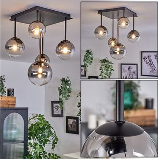 hofstein Deckenleuchte Deckenlampe aus Metall/Glas in Schwarz/Rauchfarben/Klar, ohne Leuchtmittel, Leuchte mit Glasschirmen (10, 12, 15 cm), 5 x G9, ohne Leuchtmittel