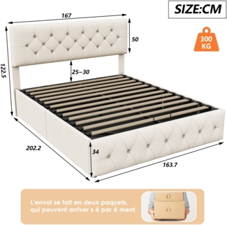 Bett 160x200 cm mit Stauraum und verstellbarem Kopfteil, Samt Doppelbett mit Lattenrost
