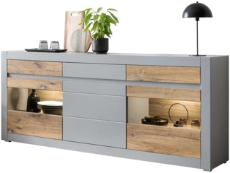 Kommode Sideboard Casablanca 217x42x90cm Platingrau Zinneiche 3-türig