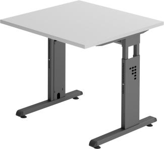 bümö® Schreibtisch O-Serie höhenverstellbar, Tischplatte 80 x 80 cm in grau, Gestell in graphit