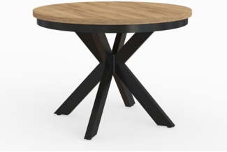 MEBLINI Esstisch Rund Ausziehbar aus Metall - 100-176x77 cm - BAGIO - Gold Craft Eiche/Schwarz Matt - Loft - Esszimmertisch Modern - Küchentisch - Ausziehtisch - Round Dining Table - Esszimmertische