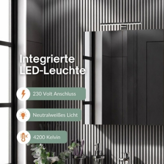 Planetmöbel Badezimmerspiegelschrank Spiegelschrank Merkur (Spiegelschrank Gäste WC 60 x 67 x 16 cm, Badschrank hängend mit Spiegel & LED-Leuchte chrom) 60 cm breit, 2 Türen, 6 Fächer