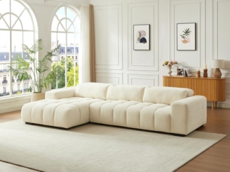 Vente-unique - Ecksofa - Ecke links - Strukturstoff - Beige - LOPONZA