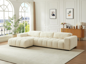 Vente-unique - Ecksofa - Ecke links - Strukturstoff - Beige - LOPONZA
