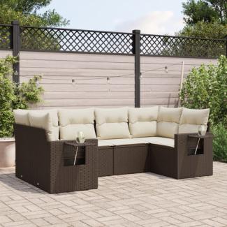 vidaXL 6-tlg. Garten-Sofagarnitur mit Kissen Braun Poly Rattan 3220582