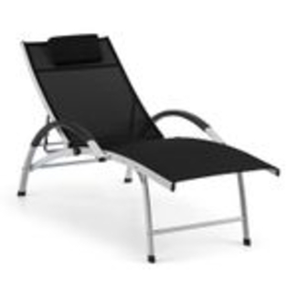 Blumfeldt Sun Valley - Sonnenliege mit Kopfkissen, zusammenklappbar, Gestell aus Aluminium, 4-fach verstellbare Rückenlehne, Sun Comfort, Material: 70% PVC und 30% Polyester Comfort Mesh, schwarz