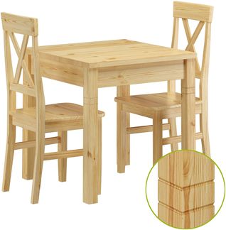 Massivholz-Essgruppe mit Tisch und 2 Stühle Kiefer 90.70-50 B -Set 23