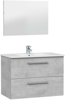 Badezimmer-Set >ARUBA< in Beton-Grau / Spiegel - 80x57x45 (BxHxT)