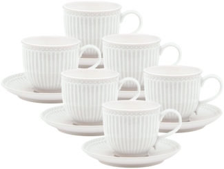 Greengate Tasse Alice Tasse mit Untertasse white 8,5cm Set6, Steinzeug