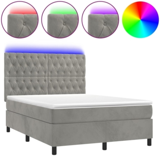 vidaXL Boxspringbett mit Matratze & LED Hellgrau 140x190 cm Samt 3136299