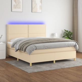 vidaXL Boxspringbett mit Matratze & LED Creme 160x200 cm Stoff 3135370