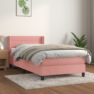 vidaXL Boxspringbett mit Matratze Rosa 90x200 cm Samt, Härtegrad: H2 [3131002]